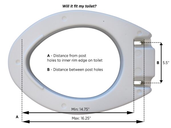 A toilet seat with measurements on it.