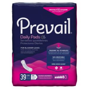 A package of prevail pads for bladder leaks