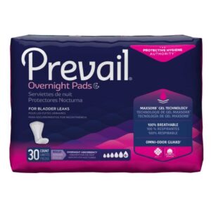 A package of prevail overnight pads for women.