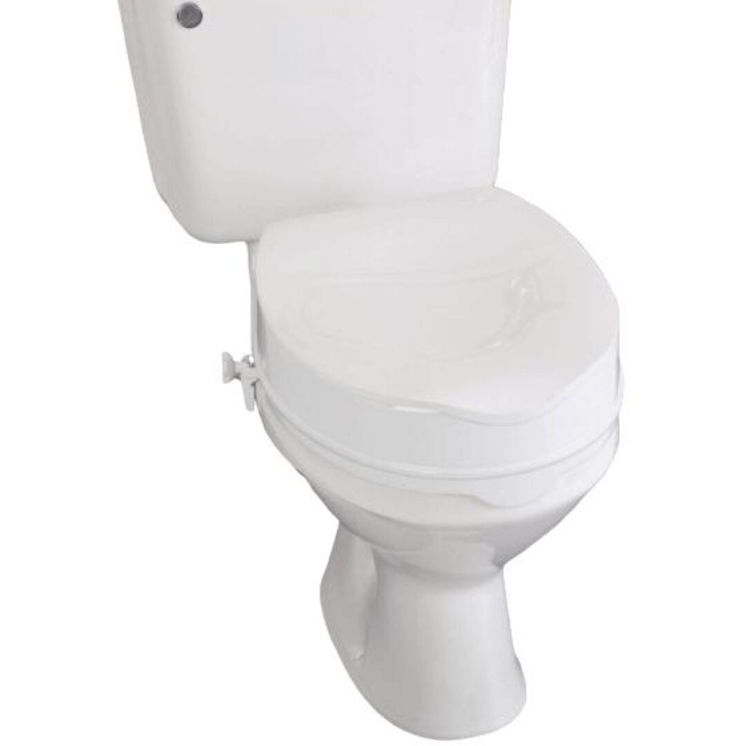 A toilet with the lid up and seat down.