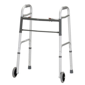 A walker with wheels is shown in front of the camera.